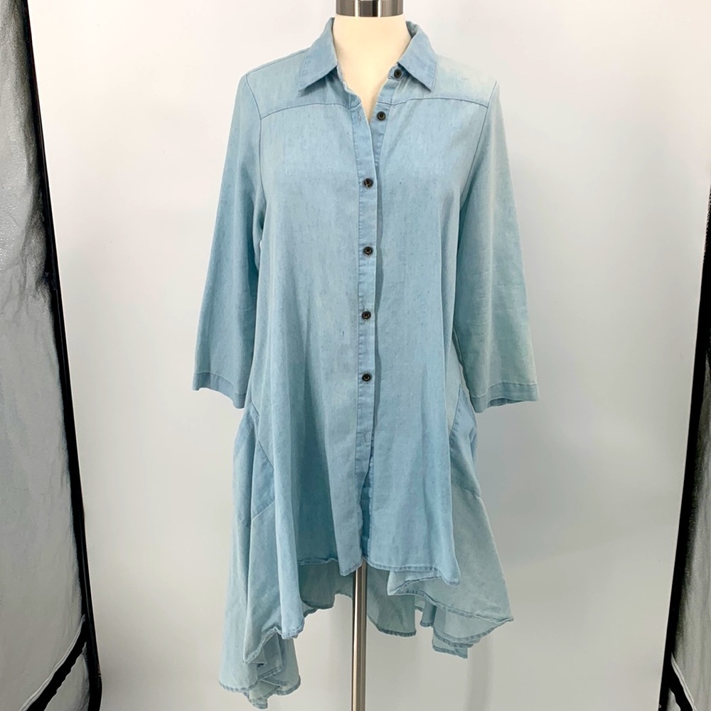 Cotton Express - Vintage Light Denim Asymmetrical Shirtdress XL
